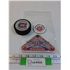 Image 1 : Montreal Canadiens Lot: Puck, Patch, Button/Pin