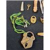 Image 4 : Lot: Avon Perfume Locket, Locks, Folding Knives, Tweezers, Pin, Ring, Misc