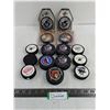 Image 1 : (9) Assorted Souvenir Hockey Pucks, (6) Foam Pucks