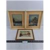 Image 1 : (3) Vintage Wood-Framed Pictures - Largest 13" x 11"
