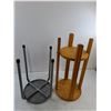 Image 2 : 2-Tier Wooden Plant Stand - 23" Tall x 11" Dia, Metal Stool - 18" High x 11.5" Dia-Pickup Only