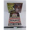 Image 1 : (4) Sealed Metal Wall Posters - 12" x 8" (Garage Rules, Man Cave, Busted Knuckle, Texaco)