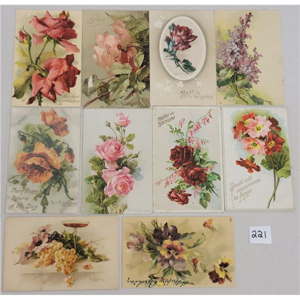 Signed Artist Klein Flower Greeting Postcards 28