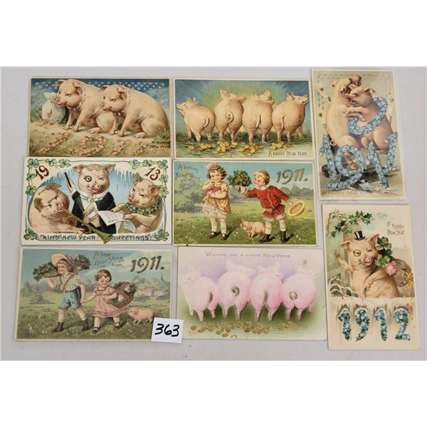Year Date Greeting Holiday Postcards with Pigs 8