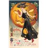 Image 1 : Greetings at Halloween Lady In Front of Pumpkin Winsch Holiday Postcard