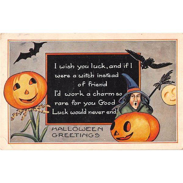 Whitney Halloween Witch & Bat Holiday Greeting Postcard