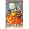 Image 1 : A Happy Halloween Witch Sailing with Cat in Pumpkin Holiday Greeting Postcard