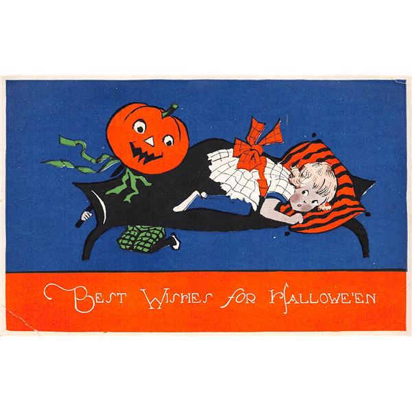 Best Wishes for Halloween Gibson Jack-o-lantern & Girl Holiday Greeting PC