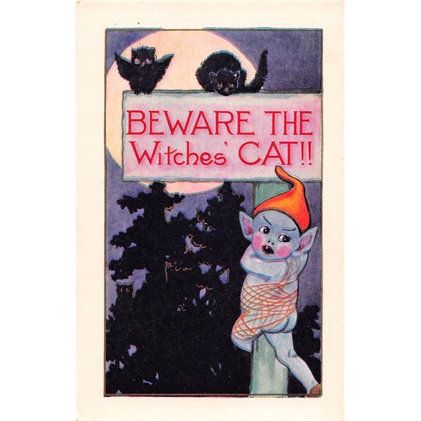 Beware the Witches' Cat Whitney Halloween Greeting Postcard