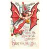 Image 1 : Tis Halloween Lady Flying In Red Holiday Greeting Postcard