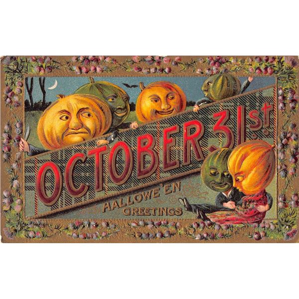 October 31st Halloween Greeting Pumpkin Head Postcard