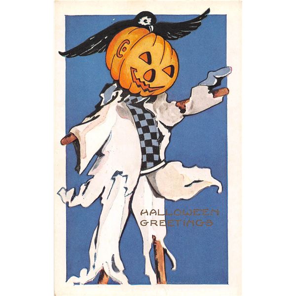 Whitney Halloween Pumpkin Head Scarecrow Holiday Greeting Postcard