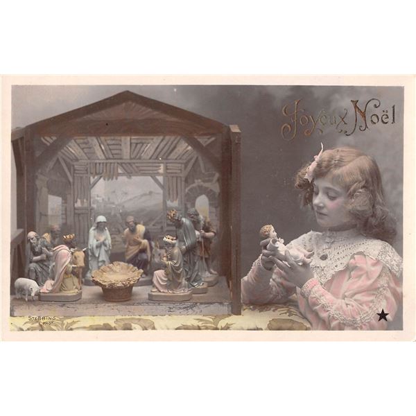 4 Tinted Photo Christmas Child & Nativity Scene Postcards