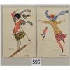Image 1 : 2 Sager Pretty Ladies Winter Sports Art Nouveau Postcards