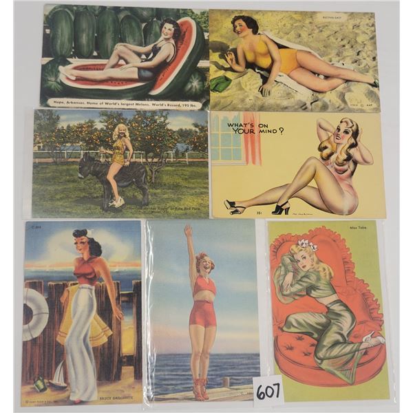 Group of 18 Linen Beach Bathing Beauty Ladies Postcards