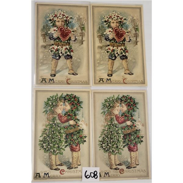 4 Christmas Winsch Holly Children Holiday Greeting Postcards