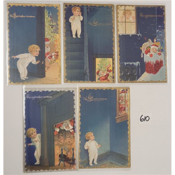 5 The Night Before Christmas Children Santa Claus Holiday Postcards
