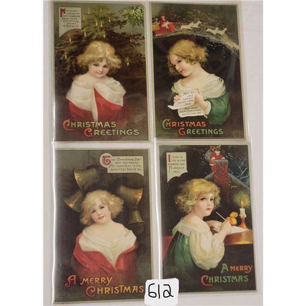 4 Christmas Clapsaddle Girls & Santa Holiday Postcards