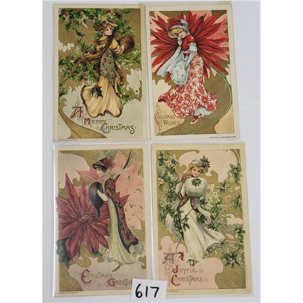 4 Winsch Christmas Ladies Holiday Greeting Postcards