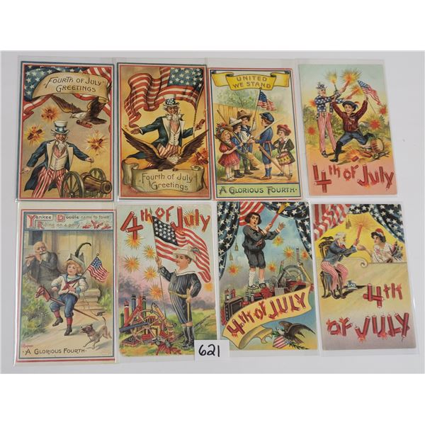 8 Patriotic Holiday Greeting Children & Uncle Sam Postcards