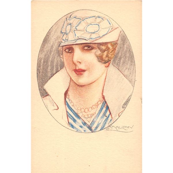 Pair of Mauzan Pretty Lady Postcards
