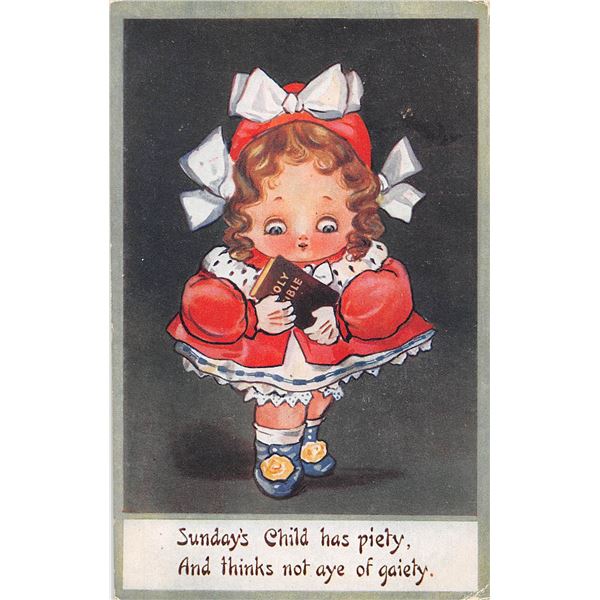 Set of 7 Days of the Week Little Girl Greeting Postcards