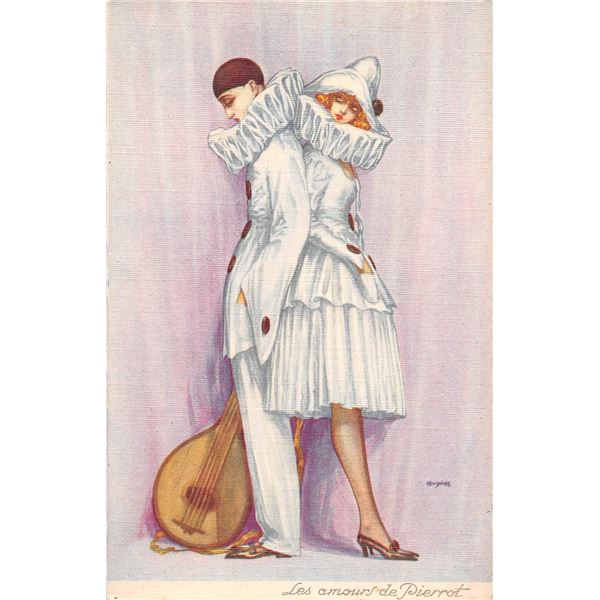 Group of 3 Pierrot Clown Signed Artist Postcards