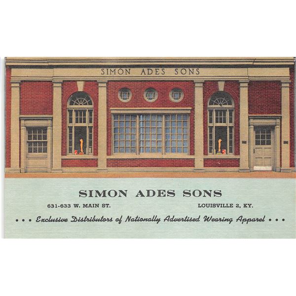 Simon Ades Sons Louisville, Kentucky Linen Apparel Advertising Postcard