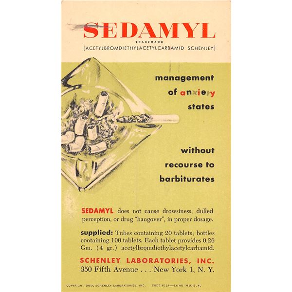 Sedamyl Schenley Laboratories, Inc. Pharmaceutical Advertising Postal New York