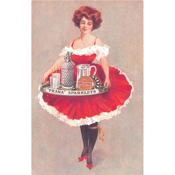Lady In Red "Prana" Sparklets Advertising Postcard