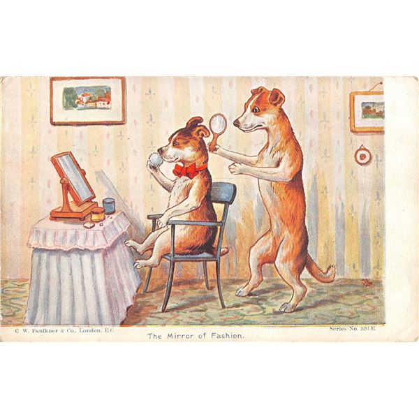 4 Unsigned Louis Wain Dog Greeting Postcards