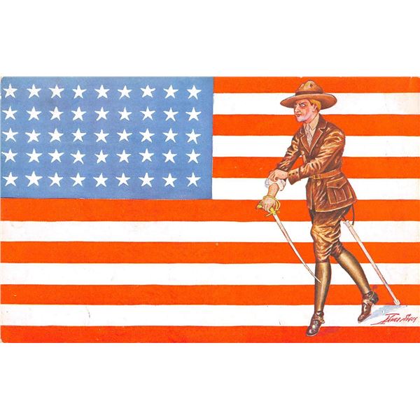 6 Sager Military Soldiers & Flag Postcards