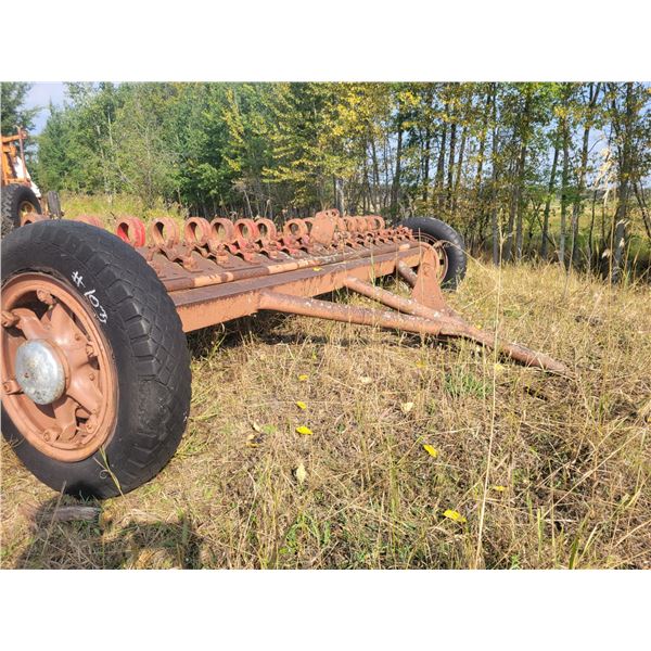 Approx. 11 ft homemade root rake, needs tires