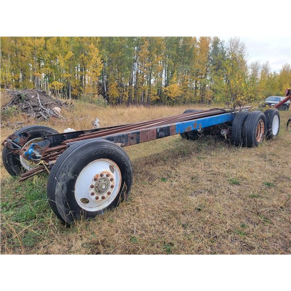 Approx. 1980 Western Star truck frame c/w Hendrikson susp.,11x24.5 rubber, sold for parts only (chai