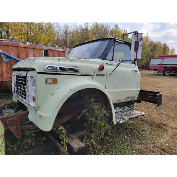 Approx. 1969 Chev. C/60 cab & front clip c/w misc. parts. Appears in good shape, SN. TME63WV529182,