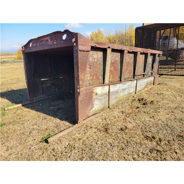 Calf shelter made out of a gravel box on skids, approx. 13 ft x 8 ft