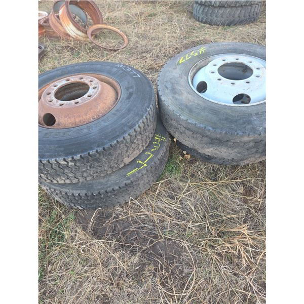 4- 11R22.5 Tires on hub pilot 10-stud rims