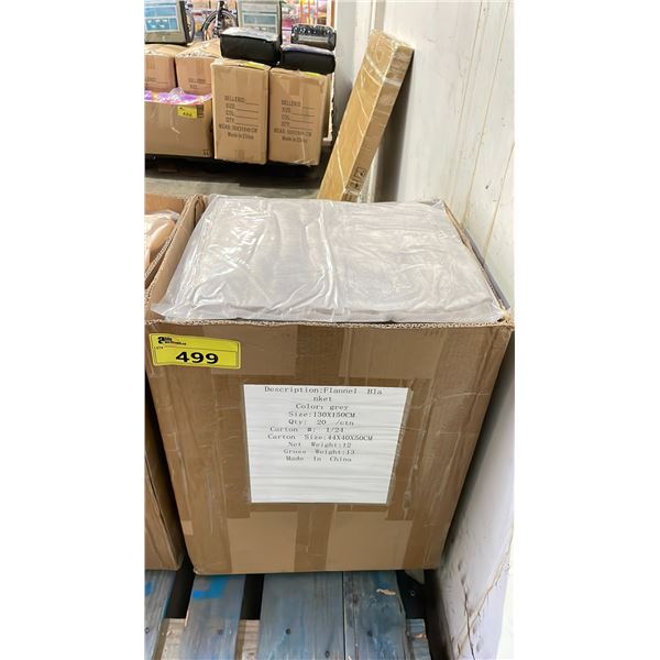 CASE OF 20 GREY FLANNEL BLANKETS (120CM X 150CM)