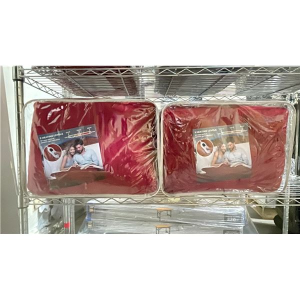 (2) RED FLEECE LINED HEATED BLANKETS WITH 3 HEATING LEVELS