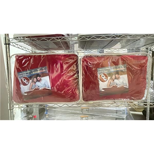 (2) RED FLEECE LINED HEATED BLANKETS WITH 3 HEATING LEVELS