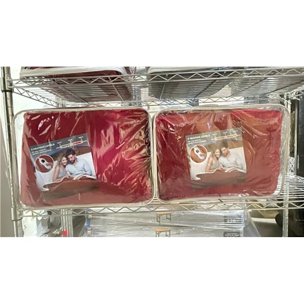 (2) RED FLEECE LINED HEATED BLANKETS WITH 3 HEATING LEVELS