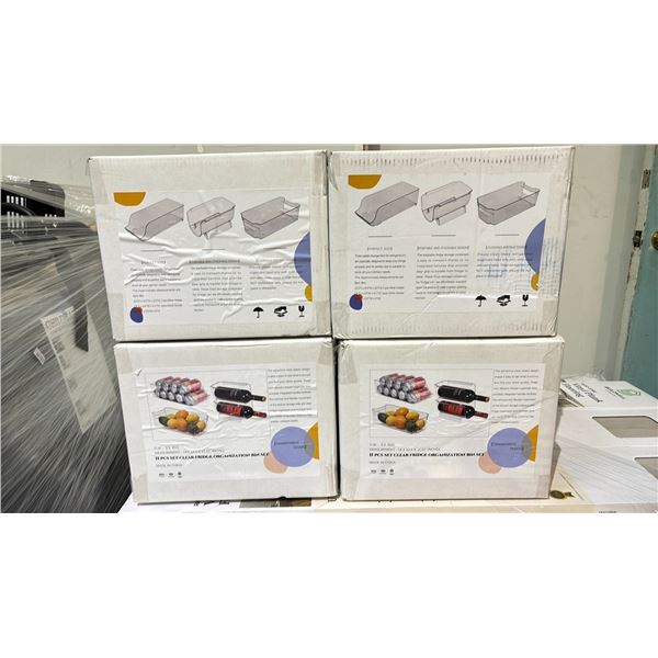 (4) BOXES OF 11 PIECE CLEAR FRIDGE ORGANIZATION BIN SETS *IN BOX*
