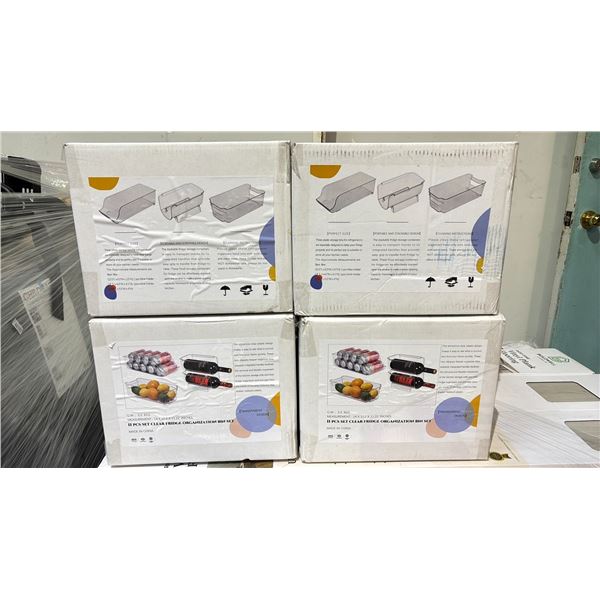 (4) BOXES OF 11 PIECE CLEAR FRIDGE ORGANIZATION BIN SETS *IN BOX*
