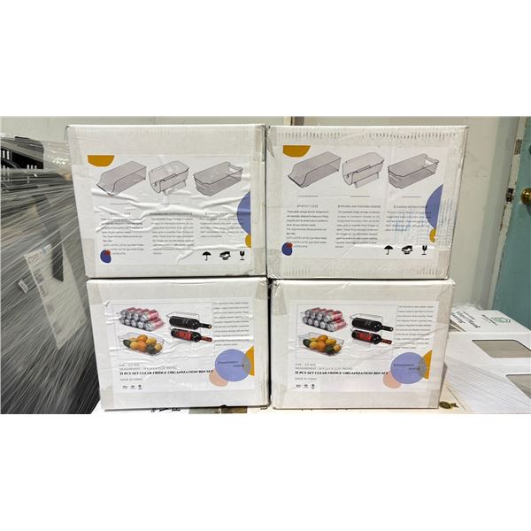 (4) BOXES OF 11 PIECE CLEAR FRIDGE ORGANIZATION BIN SETS *IN BOX*