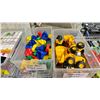 Image 2 : 5 SMALL PLASTIC BINS OF TRUCKS, PLASTIC NUTS & BOLTS, CLIX, BIG POP BEADS & LINKING CHAINS