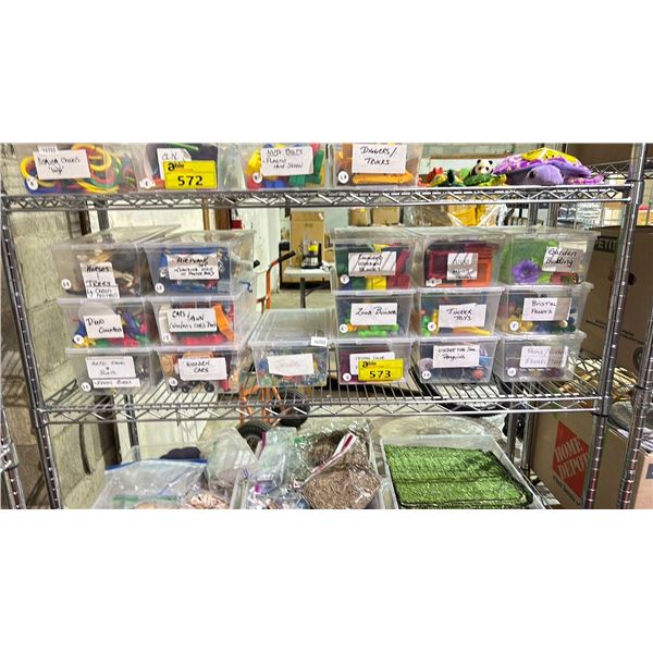 (16) SMALL BINS OF TOYS INCLUDING: WOOD CARS, DINO COUNTERS, WOOD BLOCKS, TINKER TOYS & MORE
