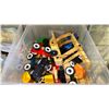Image 2 : 3 TOTES OF LARGE LEGO LIKE PIECE, FAKE CAMP FIRES WITH ACCESSORIES, & WOODEN VEHICLES