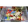 Image 3 : TOTE OF MELISSA & DOUG WOOD BUILDING PIECES & 2 TOTES OF ASSORTED CHILDREN'S PROPS & DECORATION