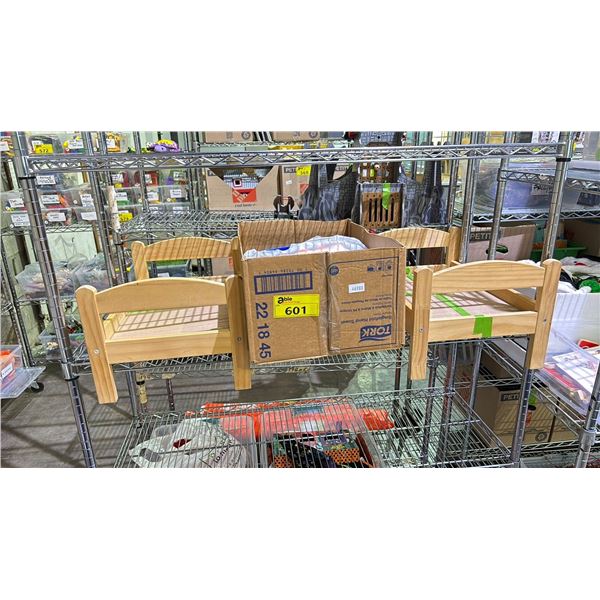 (2) IKEA DUKTIG DOLL BEDS & BOX OF CHILDREN'S ANIMAL VISOR FACE SHIELDS