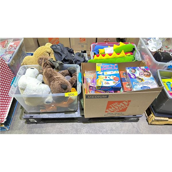 PALLET OF ASSORTED PLUSH TOYS, CHILDREN'S EDUCATIONAL GAMES, VELCRO DINO/DRAGON TAILS & MORE *MUST
